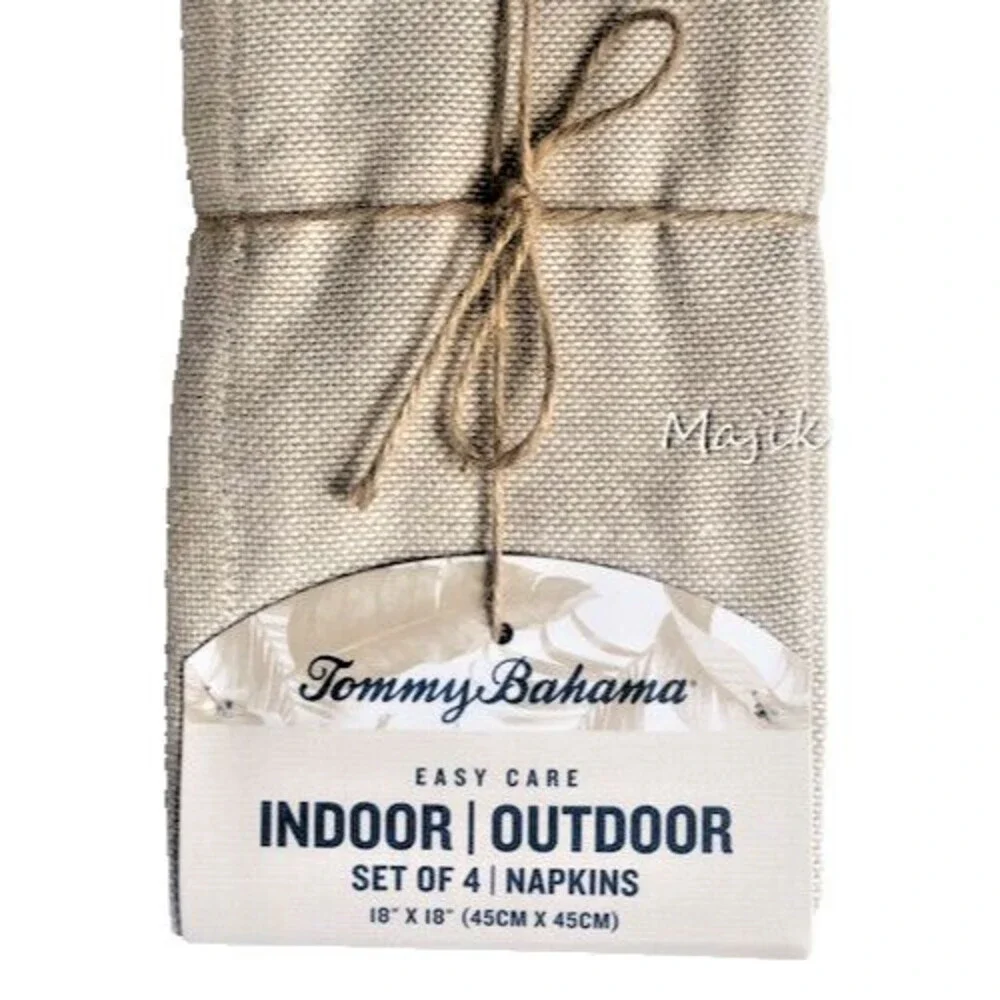 Tommy Bahama Fabric Napkins Set of 4 Beige Fringe Summer Indoor Outdoor